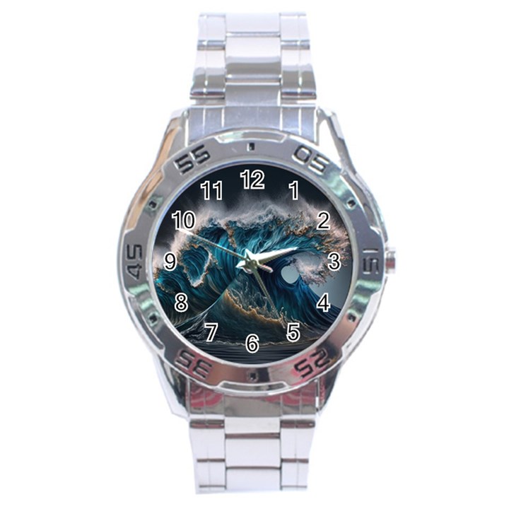 Tsunami Waves Ocean Sea Water Rough Seas Stainless Steel Analogue Watch