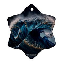 Tsunami Waves Ocean Sea Water Rough Seas Snowflake Ornament (two Sides) by uniart180623