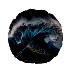 Tsunami Waves Ocean Sea Water Rough Seas Standard 15  Premium Round Cushions by uniart180623