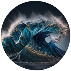 Tsunami Waves Ocean Sea Water Rough Seas Wooden Puzzle Round by uniart180623