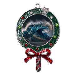 Tsunami Waves Ocean Sea Water Rough Seas Metal X mas Lollipop With Crystal Ornament by uniart180623