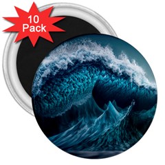 Tsunami Waves Ocean Sea Water Rough Seas 3  Magnets (10 Pack)  by uniart180623