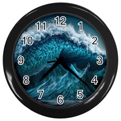 Tsunami Waves Ocean Sea Water Rough Seas Wall Clock (black) by uniart180623