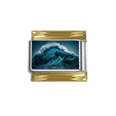 Tsunami Waves Ocean Sea Water Rough Seas Gold Trim Italian Charm (9mm) by uniart180623