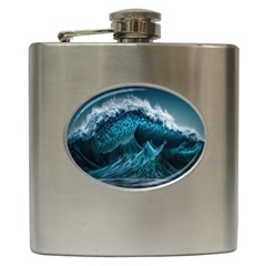 Tsunami Waves Ocean Sea Water Rough Seas Hip Flask (6 Oz) by uniart180623