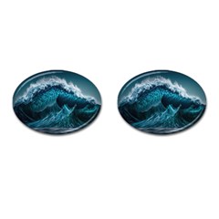 Tsunami Waves Ocean Sea Water Rough Seas Cufflinks (oval) by uniart180623