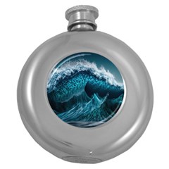 Tsunami Waves Ocean Sea Water Rough Seas Round Hip Flask (5 Oz) by uniart180623