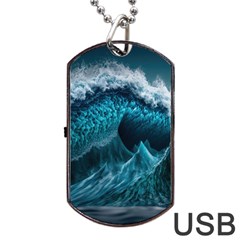 Tsunami Waves Ocean Sea Water Rough Seas Dog Tag Usb Flash (one Side) by uniart180623