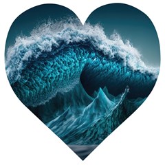 Tsunami Waves Ocean Sea Water Rough Seas Wooden Puzzle Heart by uniart180623