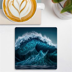 Tsunami Waves Ocean Sea Water Rough Seas Uv Print Square Tile Coaster  by uniart180623