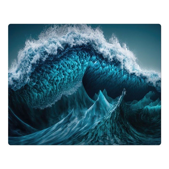 Tsunami Waves Ocean Sea Water Rough Seas Premium Plush Fleece Blanket (Large)