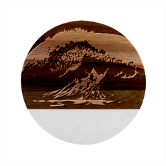 Tsunami Waves Ocean Sea Water Rough Seas Marble Wood Coaster (round) by uniart180623