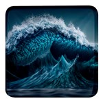 Tsunami Waves Ocean Sea Water Rough Seas Square Glass Fridge Magnet (4 pack) Front