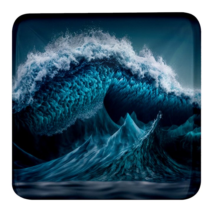 Tsunami Waves Ocean Sea Water Rough Seas Square Glass Fridge Magnet (4 pack)