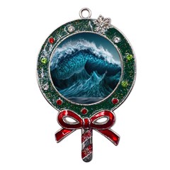 Tsunami Waves Ocean Sea Water Rough Seas Metal X mas Lollipop With Crystal Ornament by uniart180623