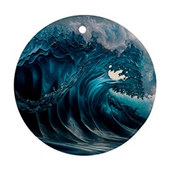 Tsunami Waves Ocean Sea Water Rough Seas Ornament (round) by uniart180623