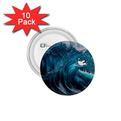 Tsunami Waves Ocean Sea Water Rough Seas 1 75  Buttons (10 Pack) by uniart180623