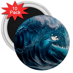 Tsunami Waves Ocean Sea Water Rough Seas 3  Magnets (10 Pack)  by uniart180623