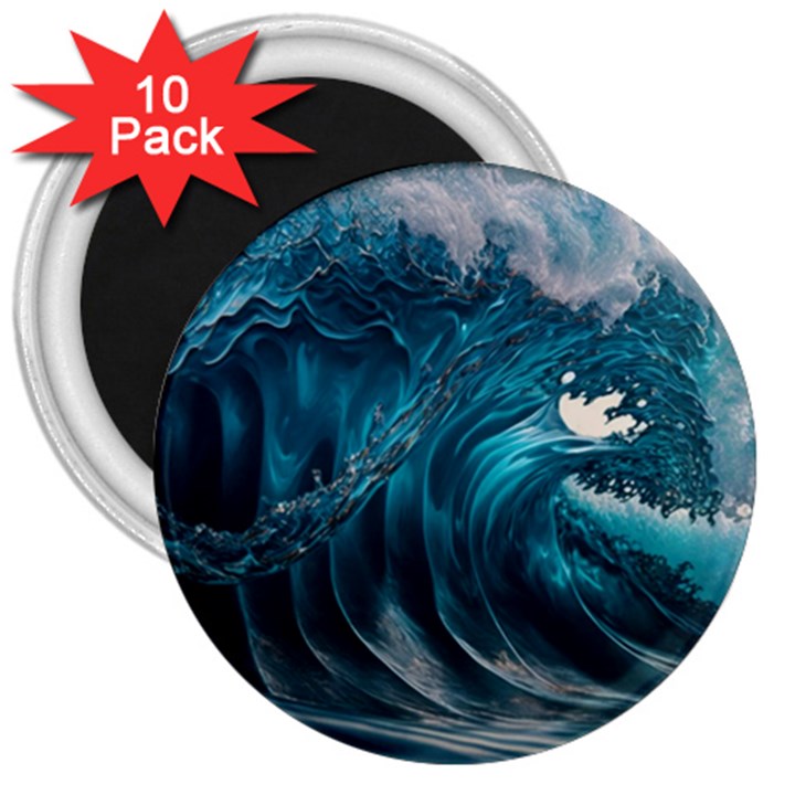 Tsunami Waves Ocean Sea Water Rough Seas 3  Magnets (10 pack) 