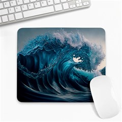 Tsunami Waves Ocean Sea Water Rough Seas Large Mousepad by uniart180623