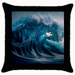 Tsunami Waves Ocean Sea Water Rough Seas Throw Pillow Case (black) by uniart180623