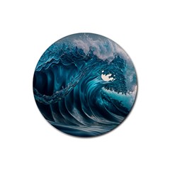 Tsunami Waves Ocean Sea Water Rough Seas Rubber Coaster (round) by uniart180623