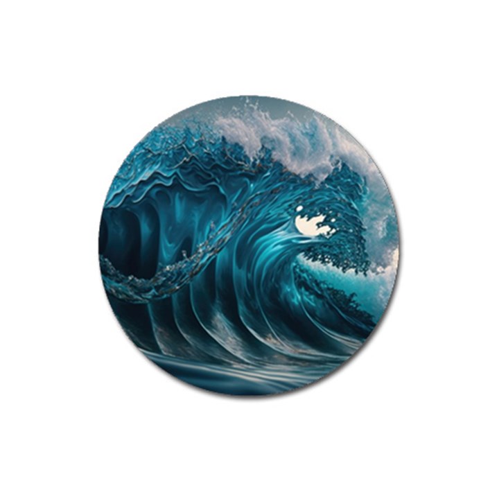 Tsunami Waves Ocean Sea Water Rough Seas Magnet 3  (Round)