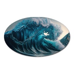 Tsunami Waves Ocean Sea Water Rough Seas Oval Magnet by uniart180623