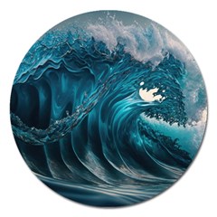 Tsunami Waves Ocean Sea Water Rough Seas Magnet 5  (round) by uniart180623