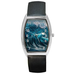 Tsunami Waves Ocean Sea Water Rough Seas Barrel Style Metal Watch by uniart180623