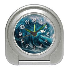 Tsunami Waves Ocean Sea Water Rough Seas Travel Alarm Clock by uniart180623