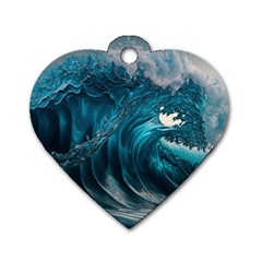 Tsunami Waves Ocean Sea Water Rough Seas Dog Tag Heart (two Sides) by uniart180623