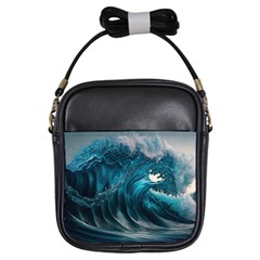 Tsunami Waves Ocean Sea Water Rough Seas Girls Sling Bag by uniart180623