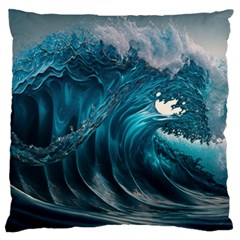 Tsunami Waves Ocean Sea Water Rough Seas Standard Premium Plush Fleece Cushion Case (two Sides) by uniart180623