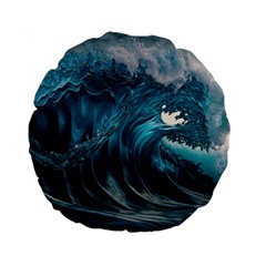 Tsunami Waves Ocean Sea Water Rough Seas Standard 15  Premium Flano Round Cushions by uniart180623