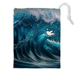 Tsunami Waves Ocean Sea Water Rough Seas Drawstring Pouch (5xl) by uniart180623