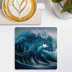 Tsunami Waves Ocean Sea Water Rough Seas Uv Print Square Tile Coaster  by uniart180623