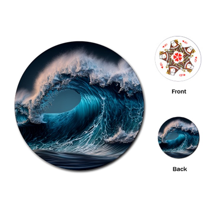 Tsunami Waves Ocean Sea Water Rough Seas Playing Cards Single Design (Round)