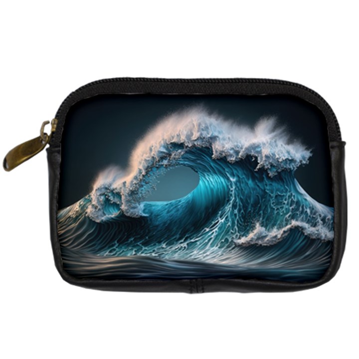 Tsunami Waves Ocean Sea Water Rough Seas Digital Camera Leather Case