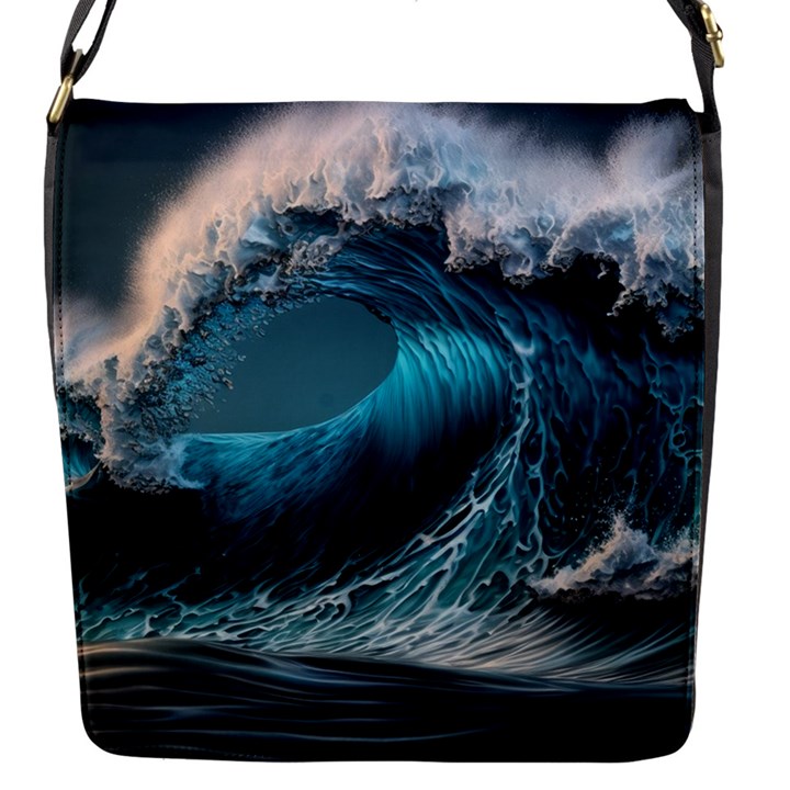 Tsunami Waves Ocean Sea Water Rough Seas Flap Closure Messenger Bag (S)