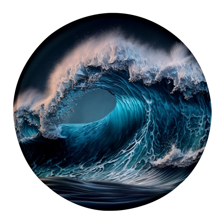 Tsunami Waves Ocean Sea Water Rough Seas Round Glass Fridge Magnet (4 pack)