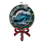 Tsunami Waves Ocean Sea Water Rough Seas Metal X Mas Lollipop with Crystal Ornament Front