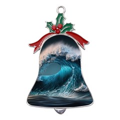 Tsunami Waves Ocean Sea Water Rough Seas Metal Holly Leaf Bell Ornament by uniart180623