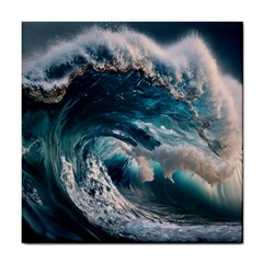 Tsunami Waves Ocean Sea Water Rough Seas Tile Coaster by uniart180623