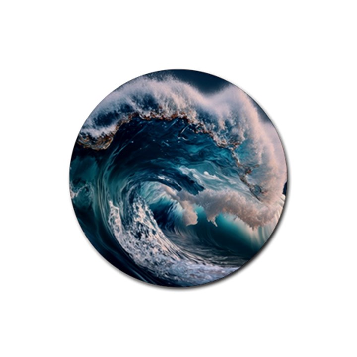 Tsunami Waves Ocean Sea Water Rough Seas Rubber Coaster (Round)