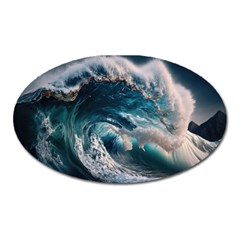 Tsunami Waves Ocean Sea Water Rough Seas Oval Magnet by uniart180623