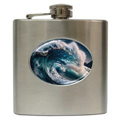 Tsunami Waves Ocean Sea Water Rough Seas Hip Flask (6 Oz) by uniart180623