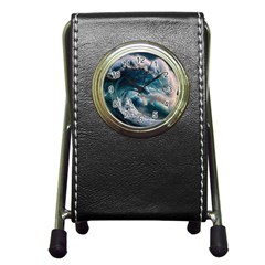 Tsunami Waves Ocean Sea Water Rough Seas Pen Holder Desk Clock by uniart180623