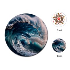 Tsunami Waves Ocean Sea Water Rough Seas Playing Cards Single Design (round) by uniart180623