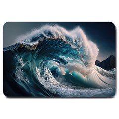 Tsunami Waves Ocean Sea Water Rough Seas Large Doormat by uniart180623